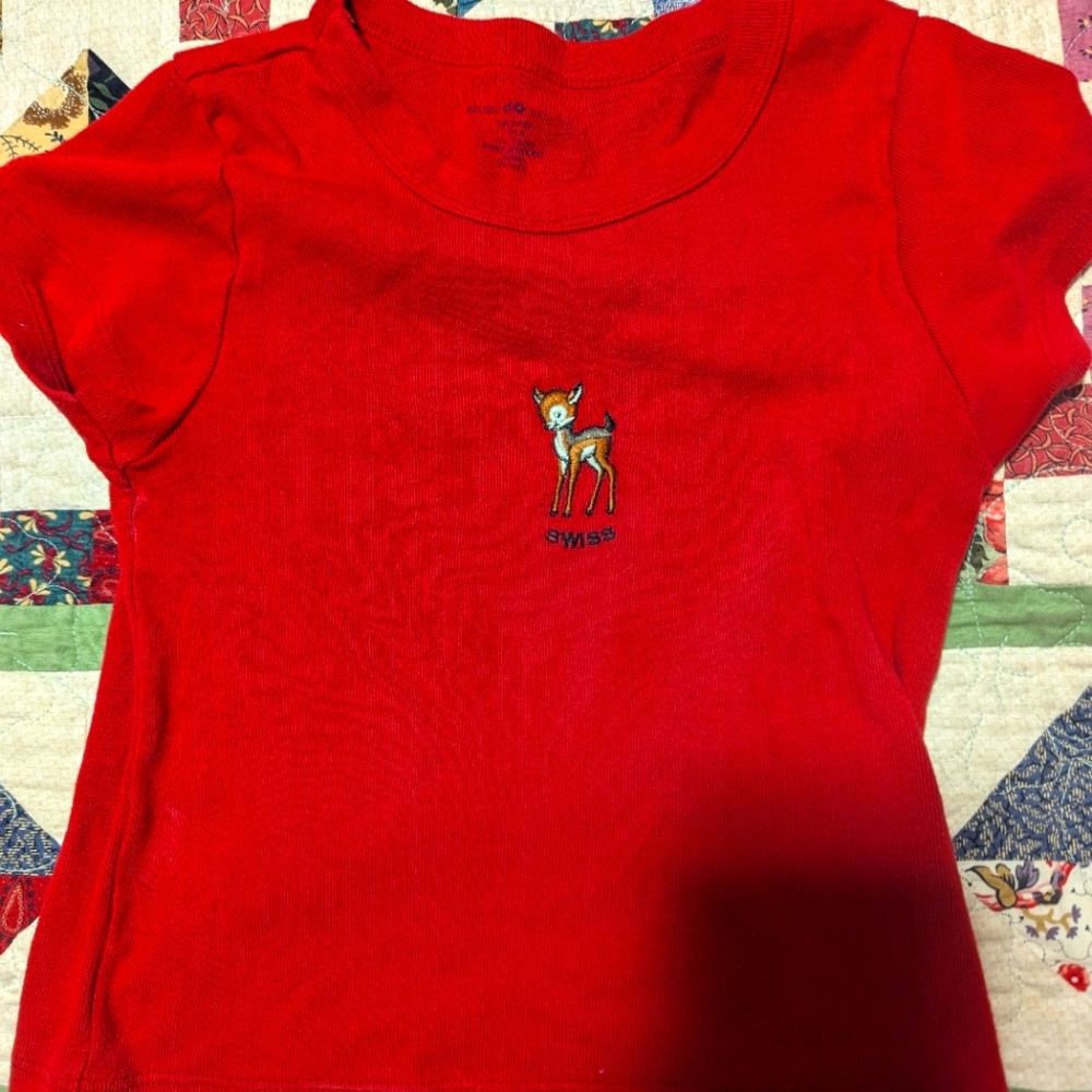 Brandy Melville Red Swiss Deer Crop Top